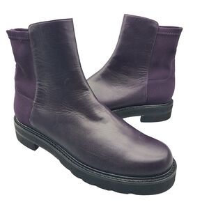 STUART WEITZMAN 5050 Lift Pull-On Bootie Leather/Stretch Panel Aubergine 6.5 New